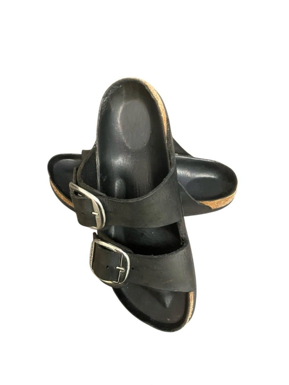 Birkenstock Arizona Big Silver Buckle Oiled Leather Black Comfort Sandals 38